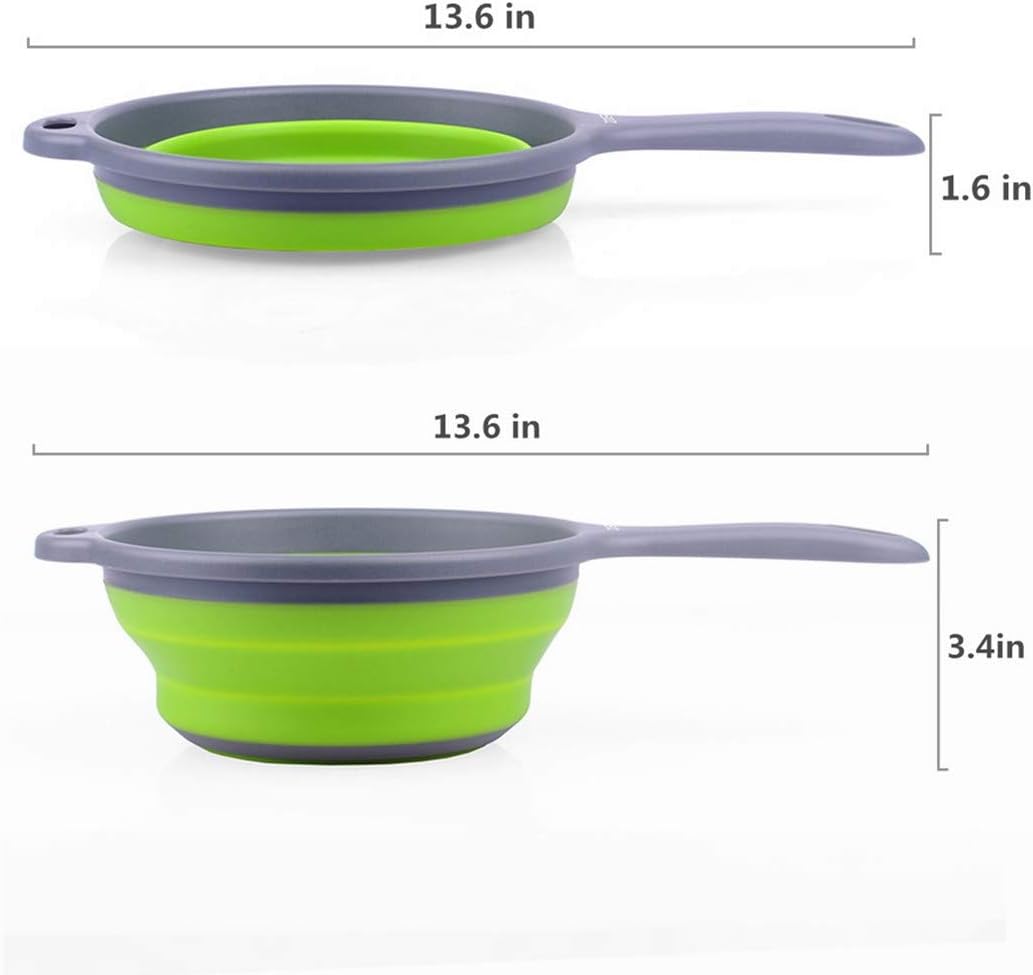 Kitchen Foldable Pasta Strainers,Collapsible Colanders with Handles,Space-Saver Folding Silicone Strainers Colander,Capacity of 2 quart (Green)
