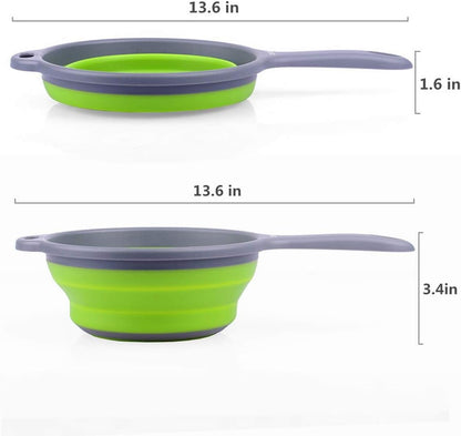 Kitchen Foldable Pasta Strainers,Collapsible Colanders with Handles,Space-Saver Folding Silicone Strainers Colander,Capacity of 2 quart (Green)
