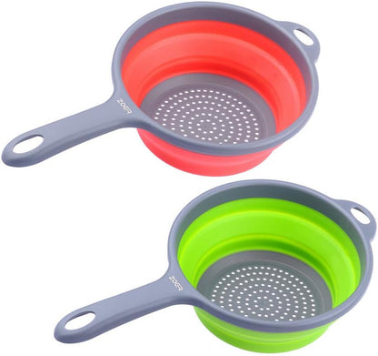 Kitchen Foldable Pasta Strainers,Collapsible Colanders with Handles,Space-Saver Folding Silicone Strainers Colander,Capacity of 2 quart (Green)