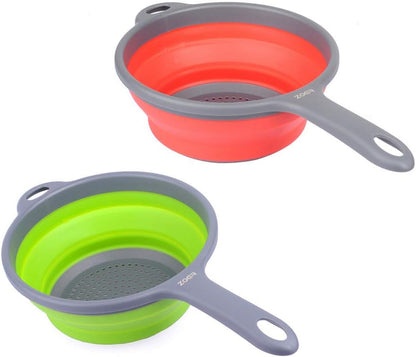 Kitchen Foldable Pasta Strainers,Collapsible Colanders with Handles,Space-Saver Folding Silicone Strainers Colander,Capacity of 2 quart (Green)