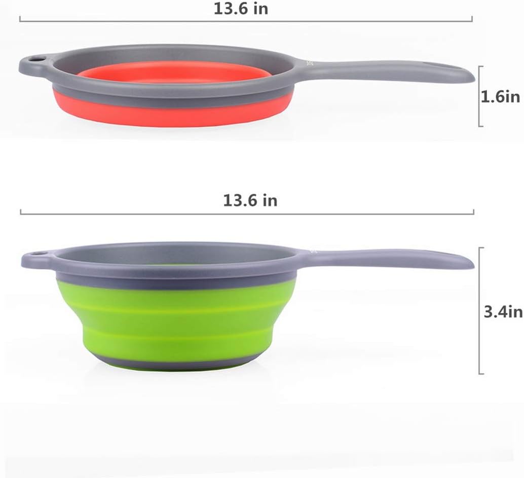 Kitchen Foldable Pasta Strainers,Collapsible Colanders with Handles,Space-Saver Folding Silicone Strainers Colander,Capacity of 2 quart (Green)