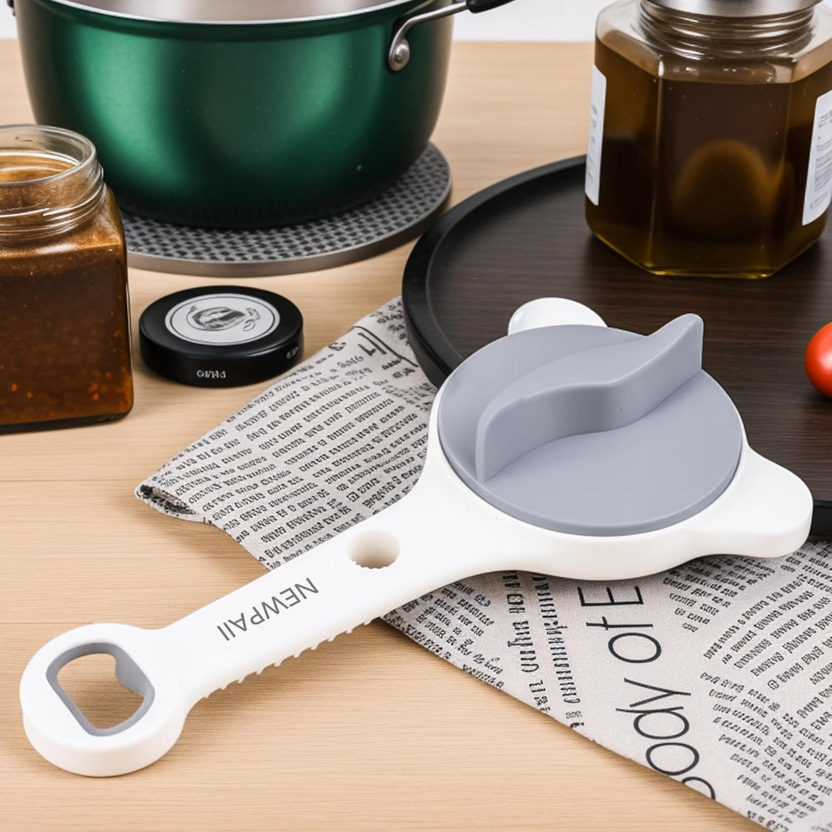 Jar Opener for Weak Hands, Seniors & Arthritis – Adjustable 4-in-1 Bottle & Can Opener with Non-Slip Pad – for Large Pickle Jars, Soda, Wine – Left-Handed & Kid-Friendly, Dishwasher Safe