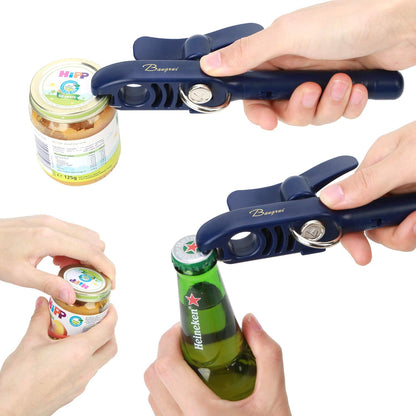 Home Kitchen Restaurant Safety Bottle Jar Wine Manual Can Opener& Professional 4-in-1 Can Opener keeps smooth edges. With a corkscrew folded in the lever. Best Gadget for Kitchen Use (Blue)