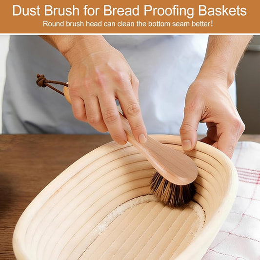 Natural Horsehair Cleaning Brush for Banneton Proofing Baskets, Round Sourdough Bread Basket Scraper & Flour Crumb Brush, Beech Wood Handle, Shed-Free Baking Supplies