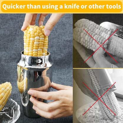 Corn Stripper Peeler & Cutter with Cup, 304 Stainless Steel Cob Thresher, Off-Cob Kernel Remover & Slicer with Serrated Blade for Home & Kitchen