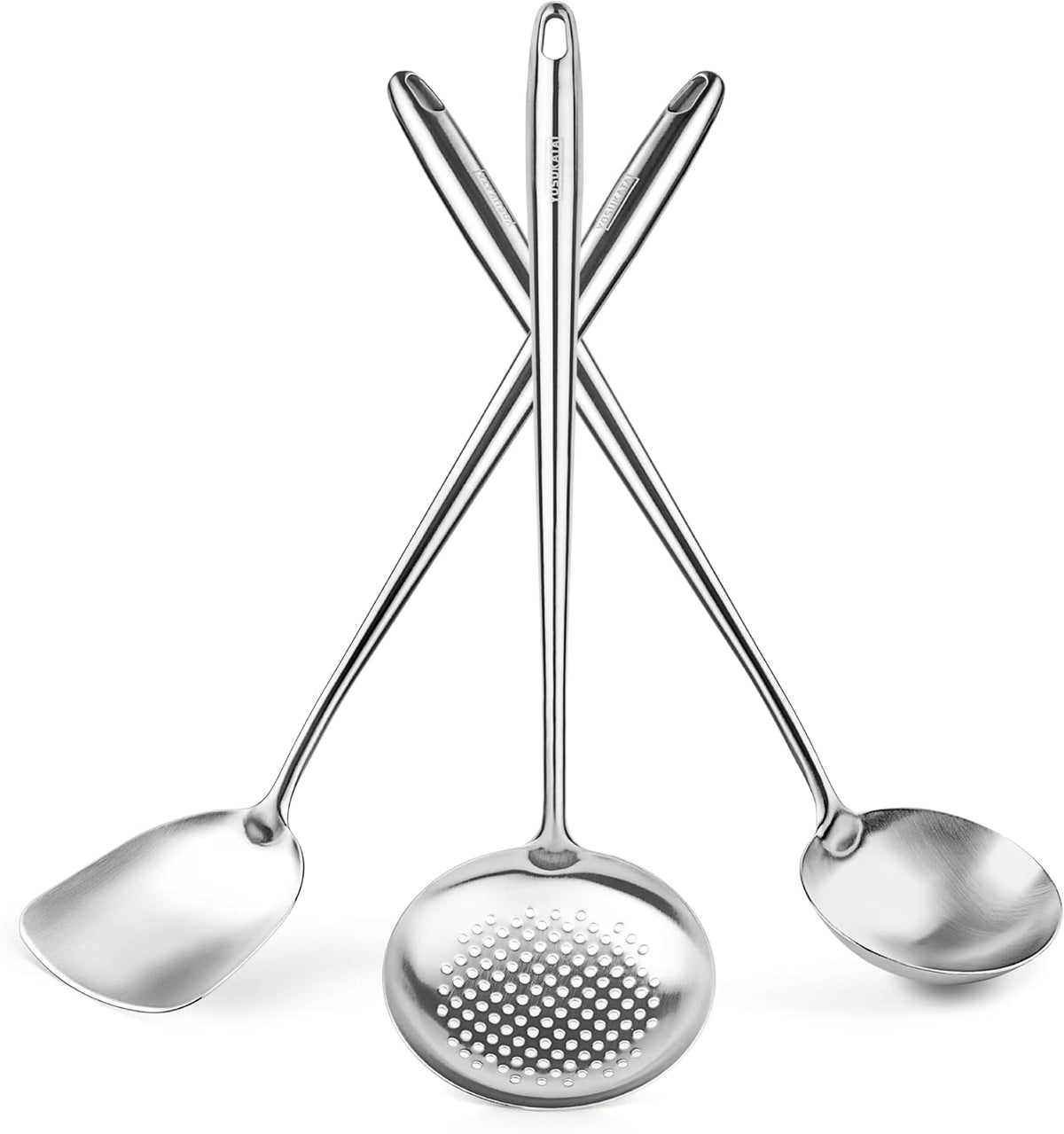 17" Wok Spatula and Ladle Skimmer Spoon - Stainless Steel Cooking Utensils Set of 3-304 Stainless Steel Kitchen Utensils Set - Dishwasher Safe Wok Accessories - Wok Utensils - Cooking Tools