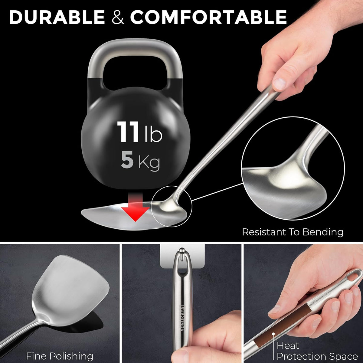 17" Wok Spatula and Ladle Skimmer Spoon - Stainless Steel Cooking Utensils Set of 3-304 Stainless Steel Kitchen Utensils Set - Dishwasher Safe Wok Accessories - Wok Utensils - Cooking Tools