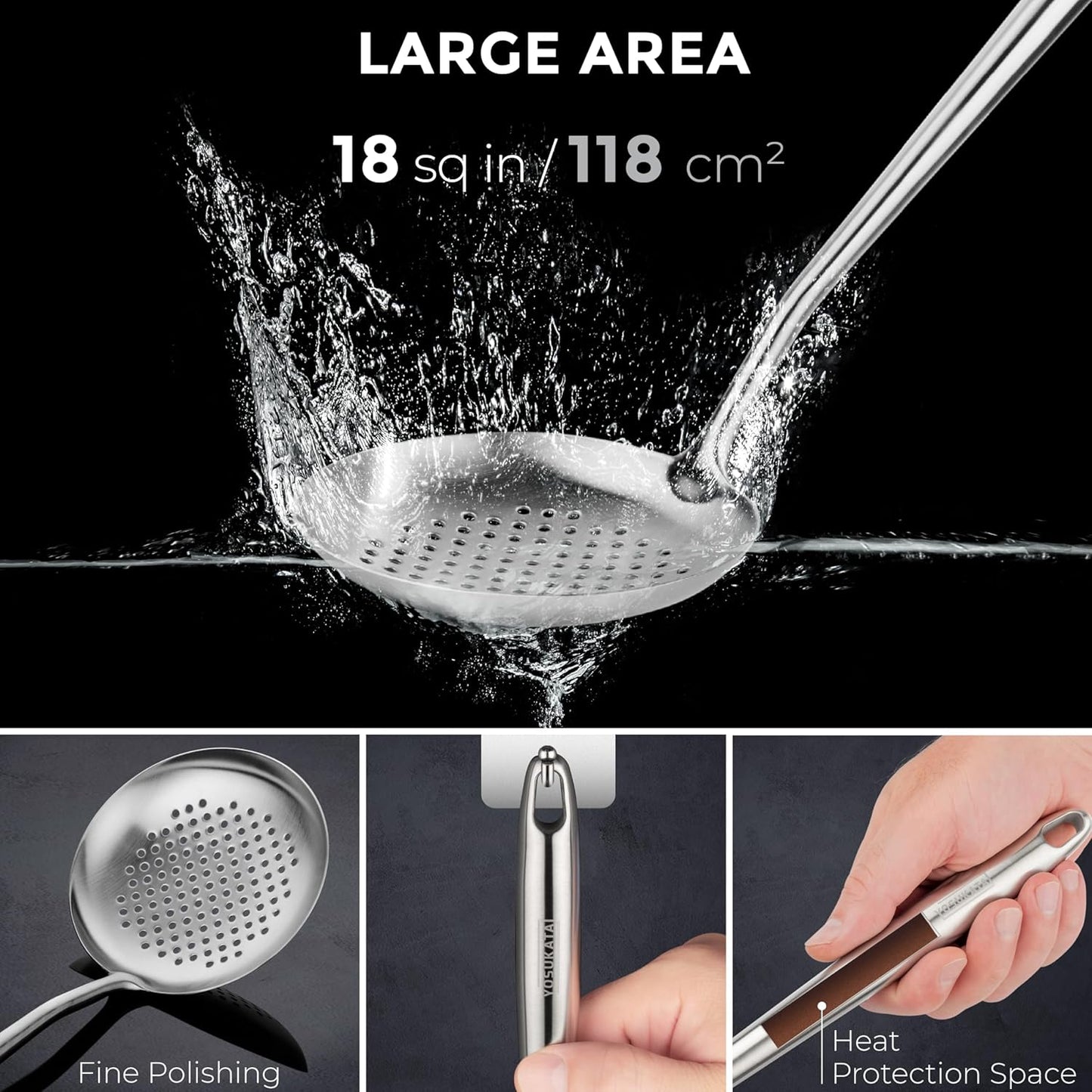 17" Wok Spatula and Ladle Skimmer Spoon - Stainless Steel Cooking Utensils Set of 3-304 Stainless Steel Kitchen Utensils Set - Dishwasher Safe Wok Accessories - Wok Utensils - Cooking Tools