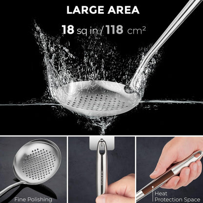 17" Wok Spatula and Ladle Skimmer Spoon - Stainless Steel Cooking Utensils Set of 3-304 Stainless Steel Kitchen Utensils Set - Dishwasher Safe Wok Accessories - Wok Utensils - Cooking Tools