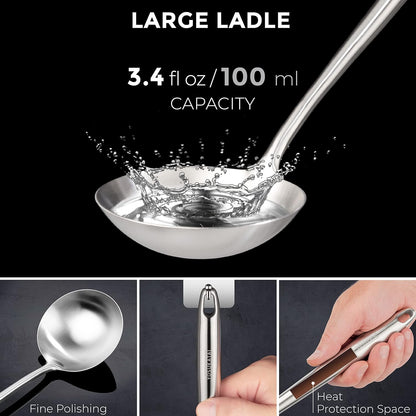 17" Wok Spatula and Ladle Skimmer Spoon - Stainless Steel Cooking Utensils Set of 3-304 Stainless Steel Kitchen Utensils Set - Dishwasher Safe Wok Accessories - Wok Utensils - Cooking Tools
