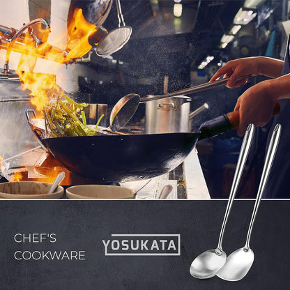 17" Wok Spatula and Ladle Skimmer Spoon - Stainless Steel Cooking Utensils Set of 3-304 Stainless Steel Kitchen Utensils Set - Dishwasher Safe Wok Accessories - Wok Utensils - Cooking Tools