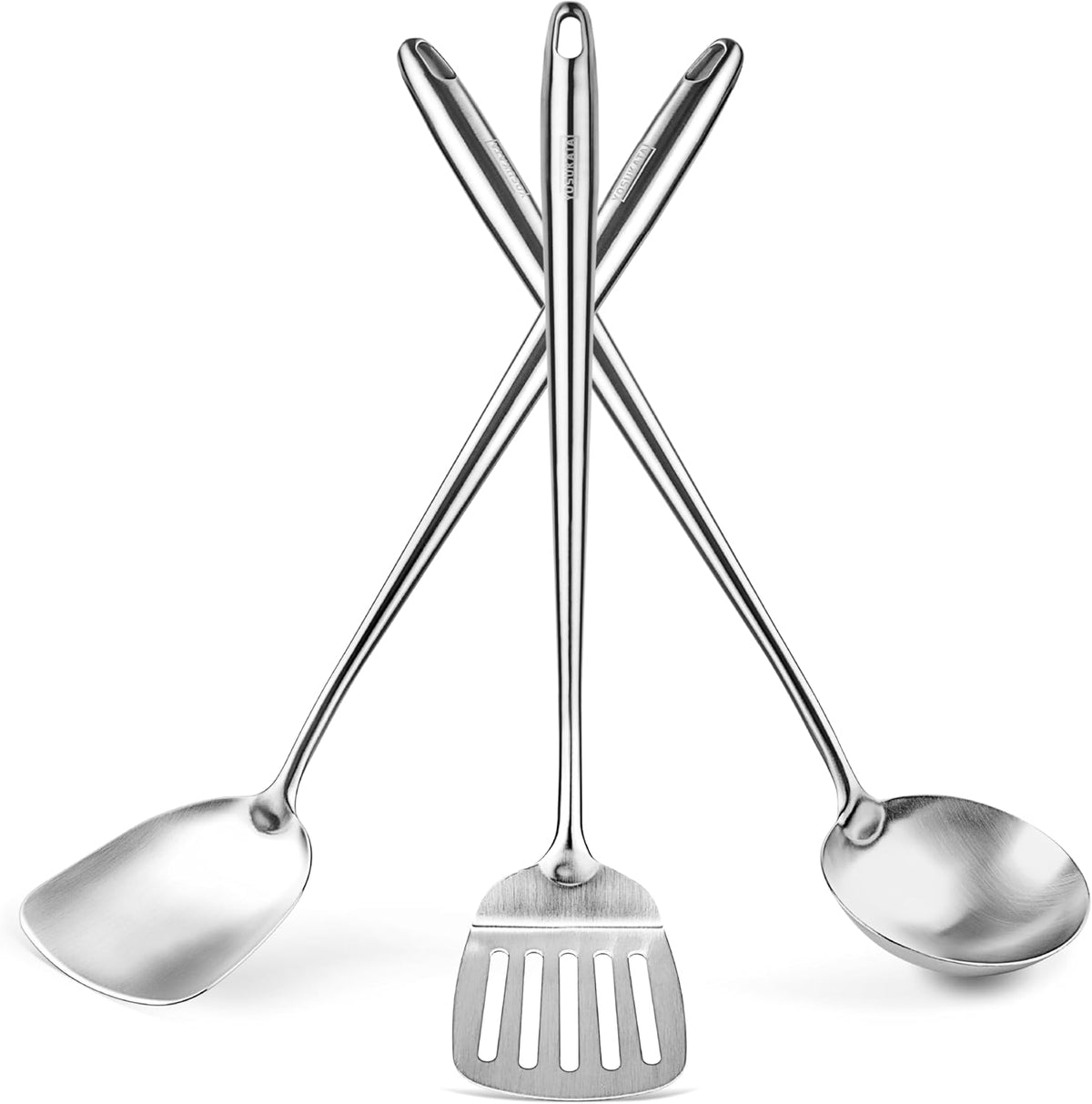 17" Wok Spatula and Ladle Skimmer Spoon - Stainless Steel Cooking Utensils Set of 3-304 Stainless Steel Kitchen Utensils Set - Dishwasher Safe Wok Accessories - Wok Utensils - Cooking Tools