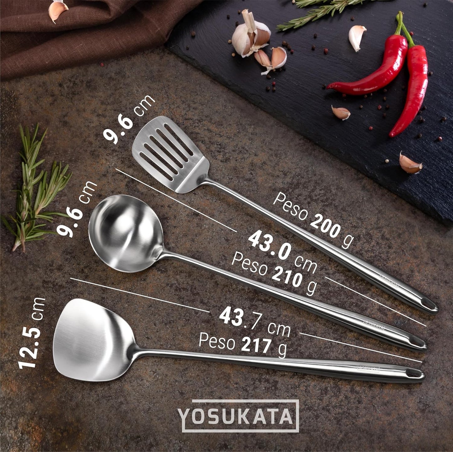 17" Wok Spatula and Ladle Skimmer Spoon - Stainless Steel Cooking Utensils Set of 3-304 Stainless Steel Kitchen Utensils Set - Dishwasher Safe Wok Accessories - Wok Utensils - Cooking Tools