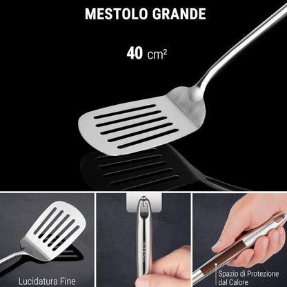 17" Wok Spatula and Ladle Skimmer Spoon - Stainless Steel Cooking Utensils Set of 3-304 Stainless Steel Kitchen Utensils Set - Dishwasher Safe Wok Accessories - Wok Utensils - Cooking Tools