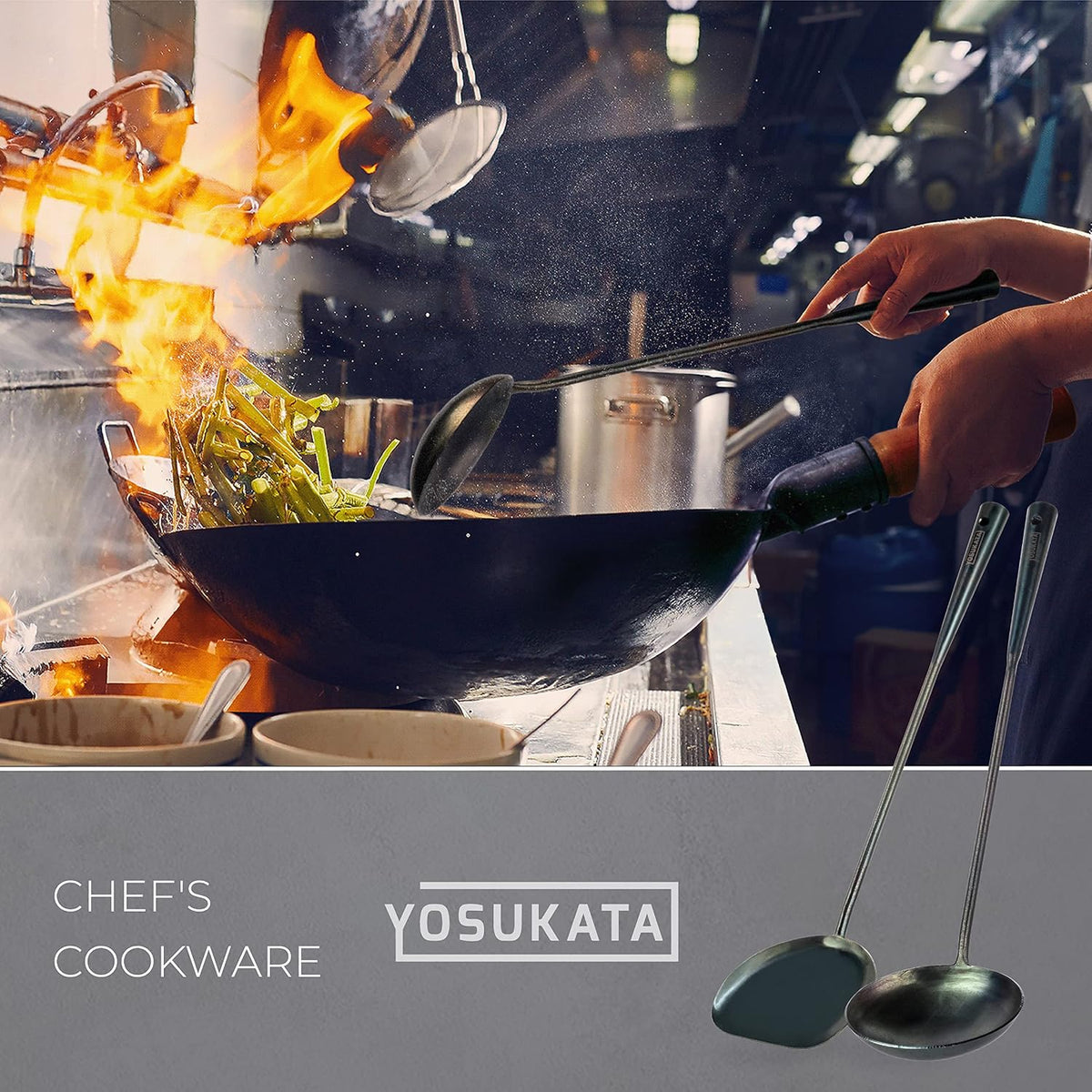 17" Wok Spatula and Ladle Skimmer Spoon - Stainless Steel Cooking Utensils Set of 3-304 Stainless Steel Kitchen Utensils Set - Dishwasher Safe Wok Accessories - Wok Utensils - Cooking Tools
