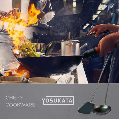17" Wok Spatula and Ladle Skimmer Spoon - Stainless Steel Cooking Utensils Set of 3-304 Stainless Steel Kitchen Utensils Set - Dishwasher Safe Wok Accessories - Wok Utensils - Cooking Tools