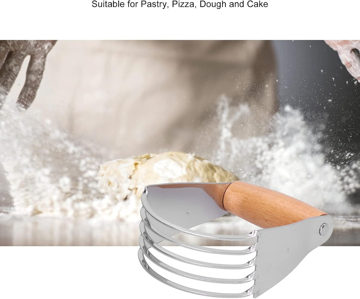 Professional Stainless Steel Dough Blender with Heavy Duty Blades, for Pastry, Baking, and More, Comfortable Handle (Wood)