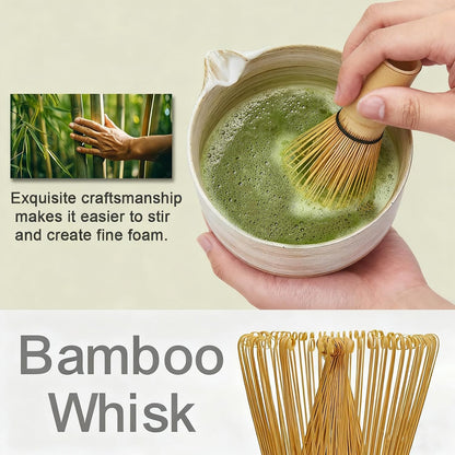Matcha Whisk Set, Traditional Japanese Tea Accessories | Matcha Set, 6 Pieces, with Bamboo Whisk, Ceramic Bowl & Sifter Complete Matcha kit Tea Includes Scoop & Spout Bowl