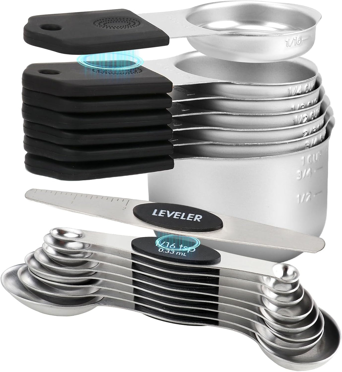 16-Piece Magnetic Measuring Cups and Spoons Set, Stainless Steel, Gold