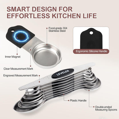 16-Piece Magnetic Measuring Cups and Spoons Set, Stainless Steel, Gold