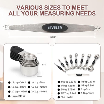 16-Piece Magnetic Measuring Cups and Spoons Set, Stainless Steel, Gold