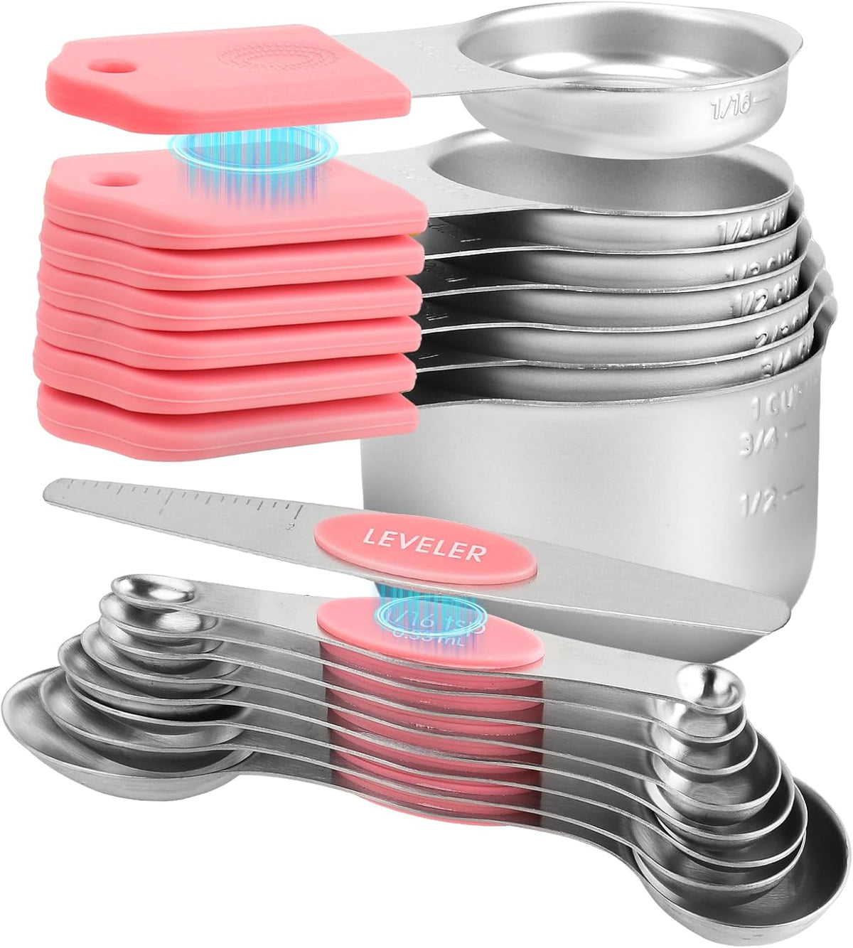 16-Piece Magnetic Measuring Cups and Spoons Set, Stainless Steel, Gold