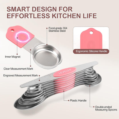 16-Piece Magnetic Measuring Cups and Spoons Set, Stainless Steel, Gold