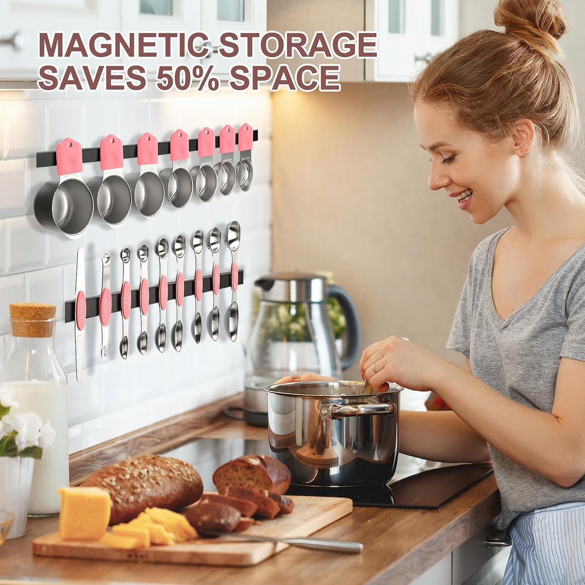 16-Piece Magnetic Measuring Cups and Spoons Set, Stainless Steel, Gold