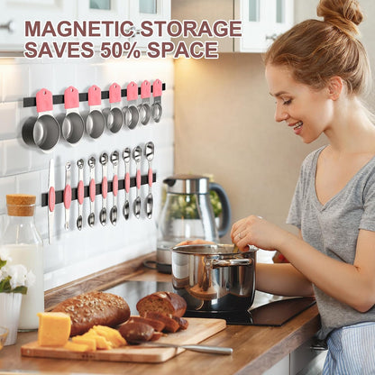 16-Piece Magnetic Measuring Cups and Spoons Set, Stainless Steel, Gold