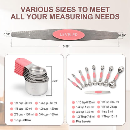 16-Piece Magnetic Measuring Cups and Spoons Set, Stainless Steel, Gold