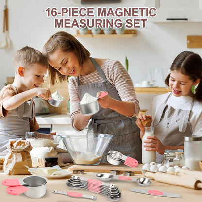 16-Piece Magnetic Measuring Cups and Spoons Set, Stainless Steel, Gold
