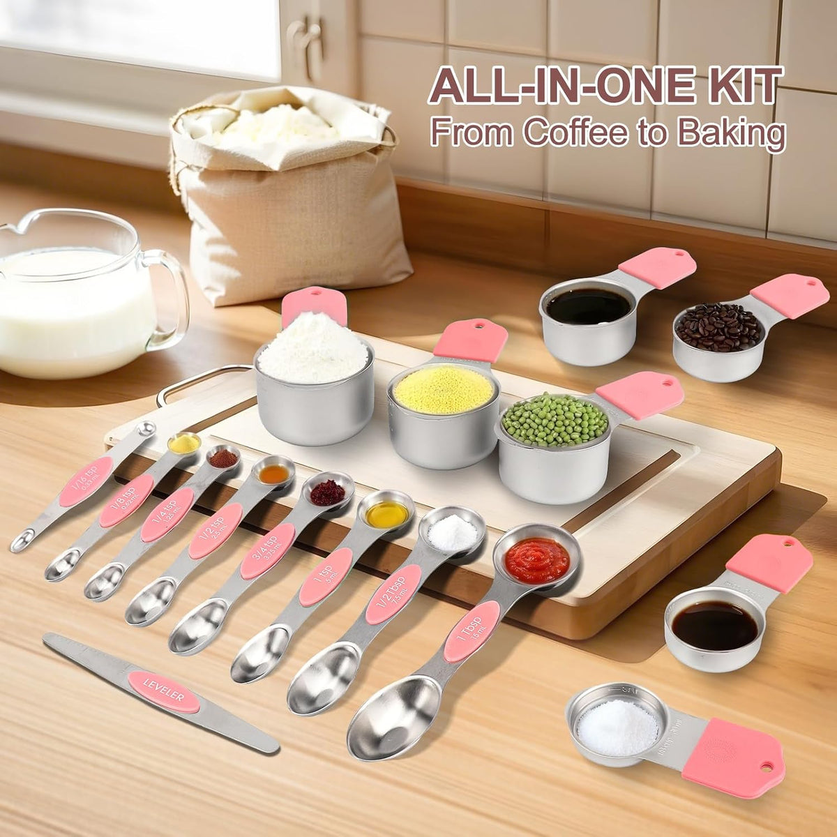 16-Piece Magnetic Measuring Cups and Spoons Set, Stainless Steel, Gold