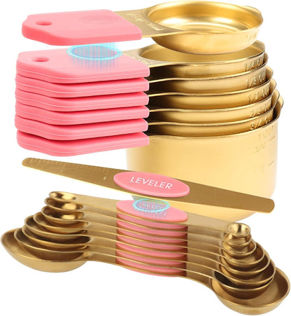 16-Piece Magnetic Measuring Cups and Spoons Set, Stainless Steel, Gold