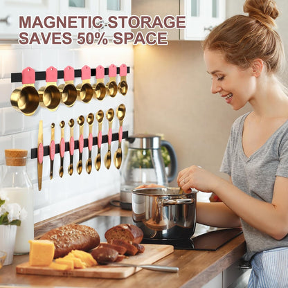 16-Piece Magnetic Measuring Cups and Spoons Set, Stainless Steel, Gold