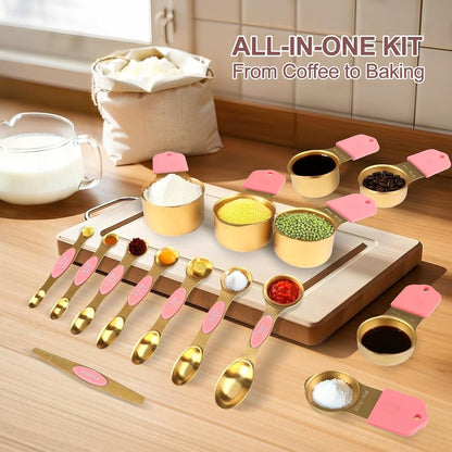 16-Piece Magnetic Measuring Cups and Spoons Set, Stainless Steel, Gold
