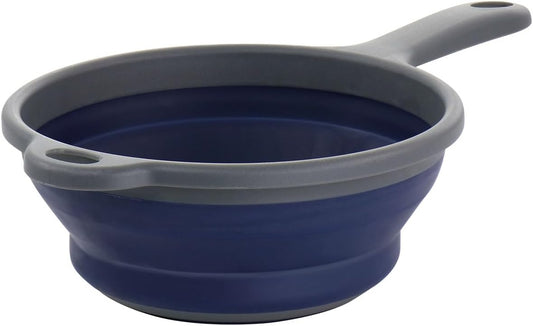 Collapsible Colander with Handle – Space-Saving Polypropylene Strainer for Pasta, Vegetables & Fruits, Foldable Kitchen Colander in Navy Blue