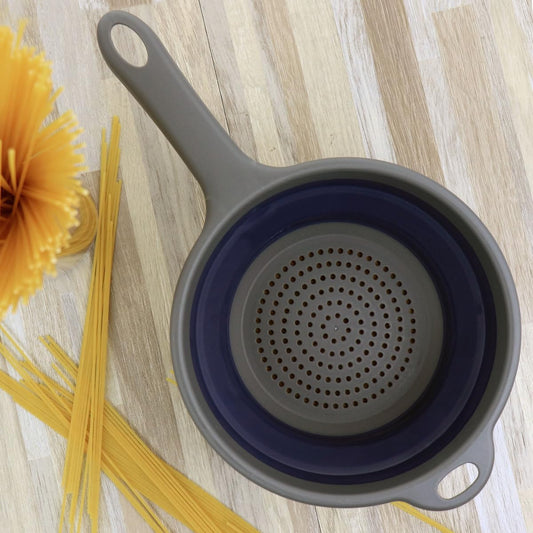 Collapsible Colander with Handle – Space-Saving Polypropylene Strainer for Pasta, Vegetables & Fruits, Foldable Kitchen Colander in Navy Blue