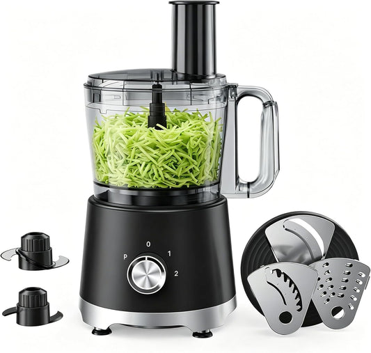 Food Processor 10.5 Cup, Multi-Functional Vegetable Choppers Food Grinder with Slicing Shredding Chopping Kneading, Suitable for Smoothie Fruit Dough, 2.6QT, Black