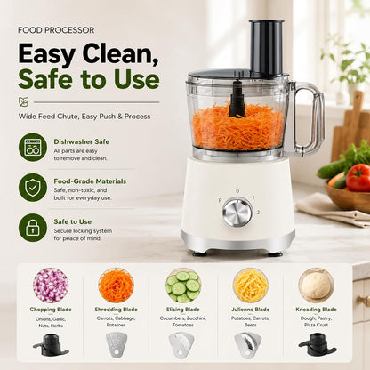 Food Processor 10.5 Cup, Multi-Functional Vegetable Choppers Food Grinder with Slicing Shredding Chopping Kneading, Suitable for Smoothie Fruit Dough, 2.6QT, Black