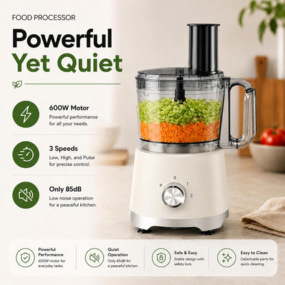 Food Processor 10.5 Cup, Multi-Functional Vegetable Choppers Food Grinder with Slicing Shredding Chopping Kneading, Suitable for Smoothie Fruit Dough, 2.6QT, Black