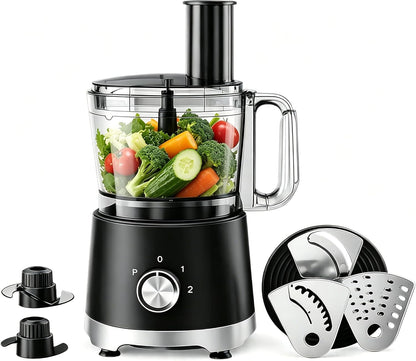 Food Processor 10.5 Cup, Multi-Functional Vegetable Choppers Food Grinder with Slicing Shredding Chopping Kneading, Suitable for Smoothie Fruit Dough, 2.6QT, Black