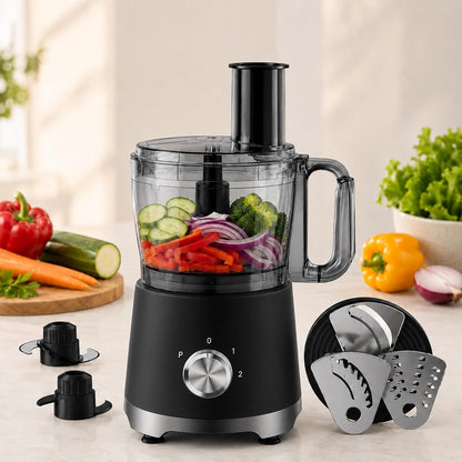 Food Processor 10.5 Cup, Multi-Functional Vegetable Choppers Food Grinder with Slicing Shredding Chopping Kneading, Suitable for Smoothie Fruit Dough, 2.6QT, Black