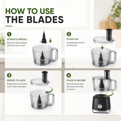 Food Processor 10.5 Cup, Multi-Functional Vegetable Choppers Food Grinder with Slicing Shredding Chopping Kneading, Suitable for Smoothie Fruit Dough, 2.6QT, Black