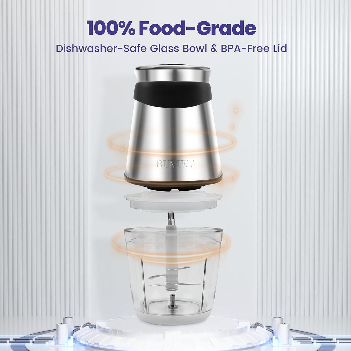 500W Mini Chopper 2.5-Cup Glass Bowl Steel Blades