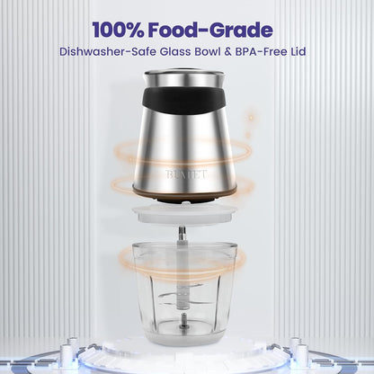 500W Mini Chopper 2.5-Cup Glass Bowl Steel Blades