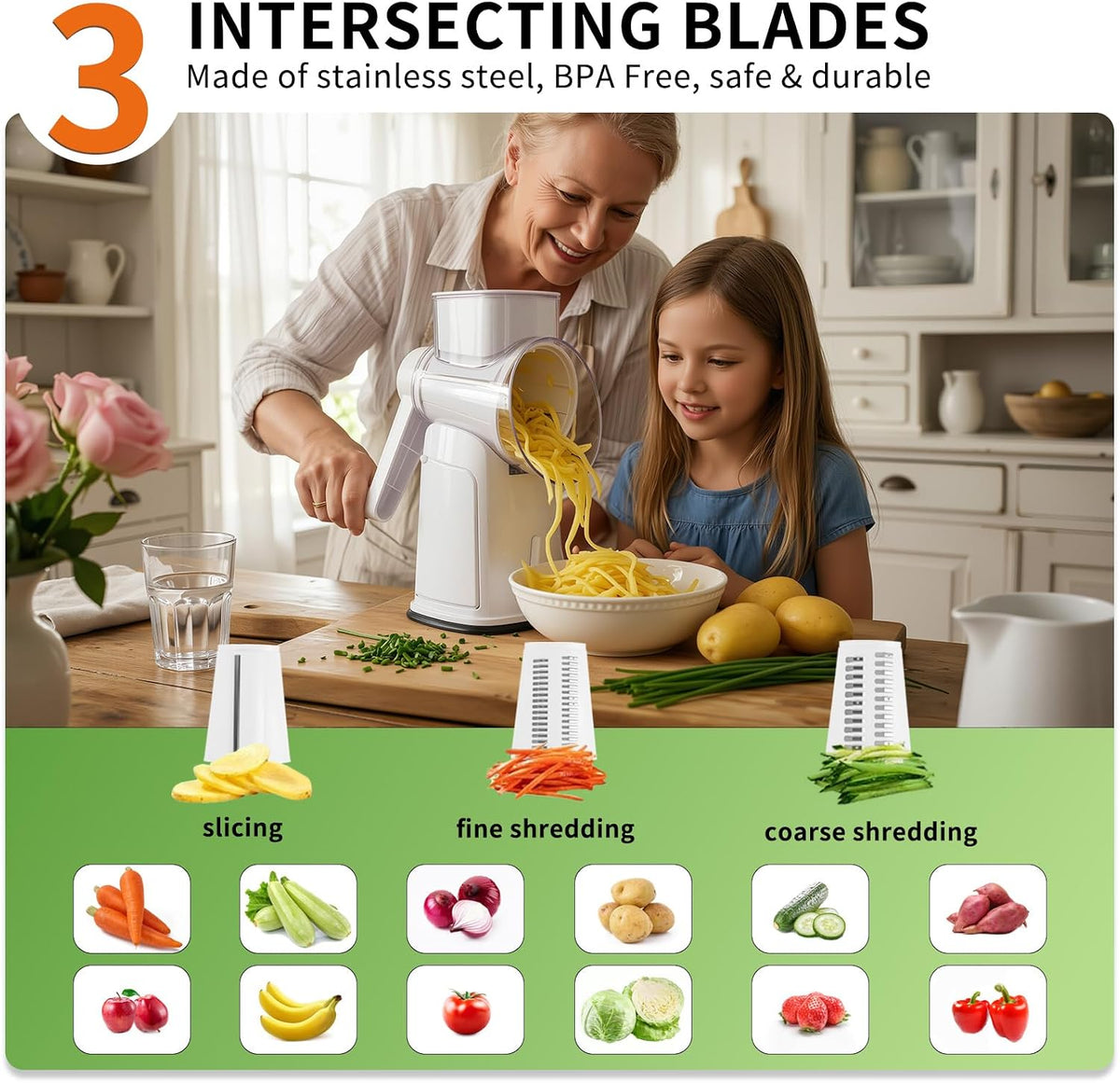 Rotary Cheese Grater, Cheese Shredder Hand Crank, Easy Clean