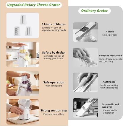 Rotary Cheese Grater, Cheese Shredder Hand Crank, Easy Clean