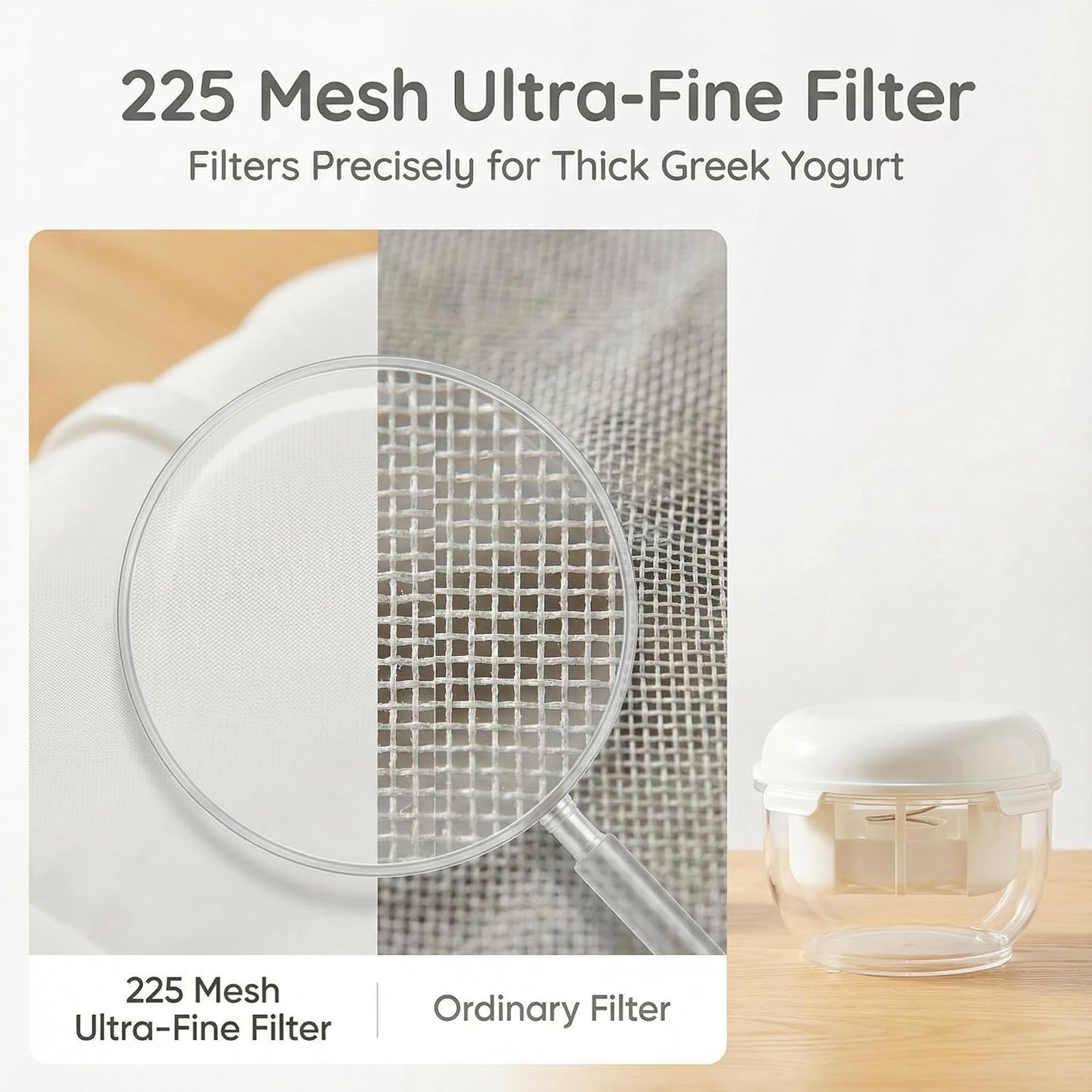Greek Yogurt Strainer | 2 QT Ultra-Fine Mesh Filter with Spring Press | Yogurt, Kefir, Nut Milk & Soy Milk Strainer | BPA-Free Large Yogurt Container for Home Kitchen | MultiFunctional Yogurt Filter