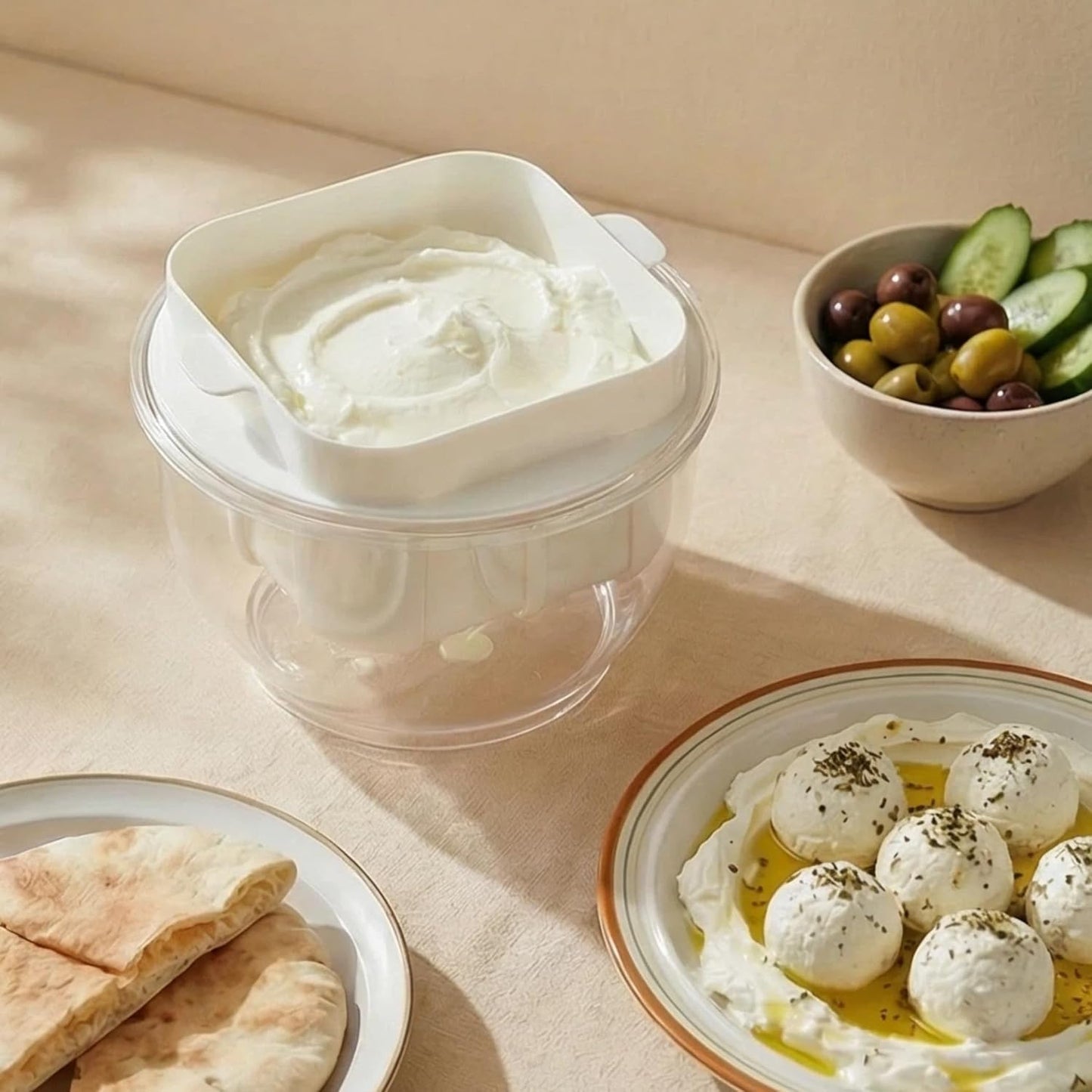Greek Yogurt Strainer | 2 QT Ultra-Fine Mesh Filter with Spring Press | Yogurt, Kefir, Nut Milk & Soy Milk Strainer | BPA-Free Large Yogurt Container for Home Kitchen | MultiFunctional Yogurt Filter