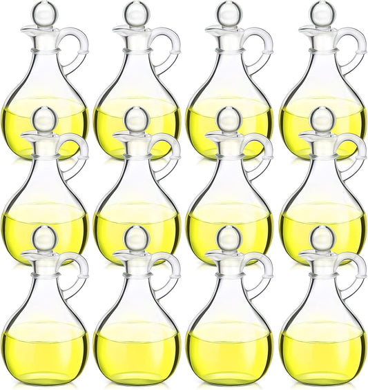 12 Pcs 12 oz Glass Oil Cruets with Stopper Bottle Vinegar Dispenser Small Salad Dressing Container Round Jar Glass Serving Syrup Bottles with Handle for Sauce Water Olive Oil